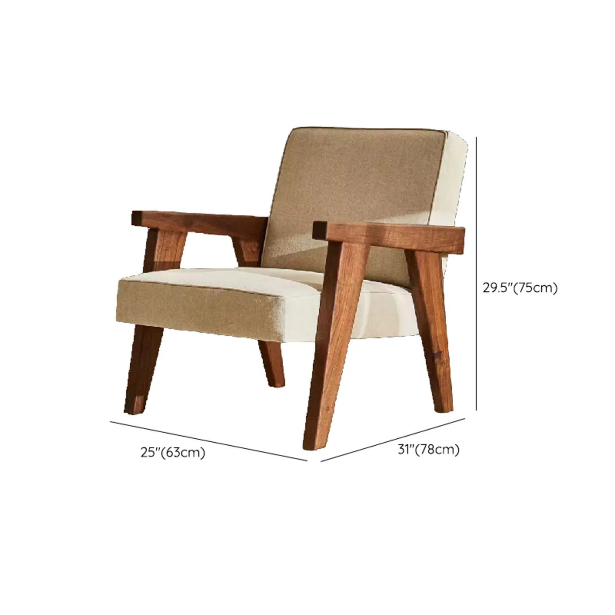 Off-White Linen Fixed Back Wood Frame Accent Chair 
