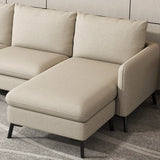 Off-White Linen Square Arm Pillow Back Sofa Chaise Image - 5
