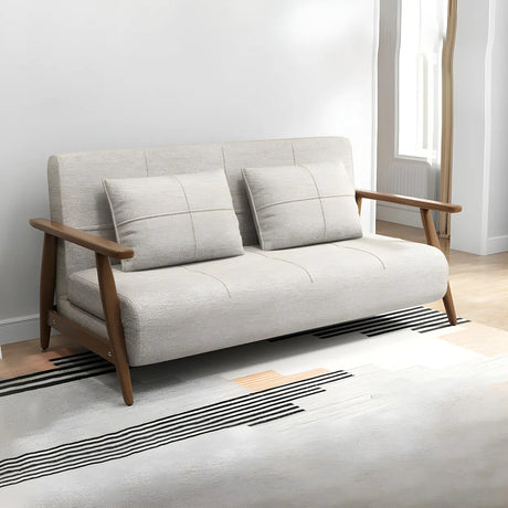 Off-White Linen Square Arm Tight Back Two-Seat Sofa Bed Image - 1