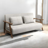 Off-White Linen Square Arm Tight Back Two-Seat Sofa Bed Image - 1