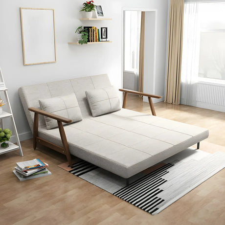Off-White Linen Square Arm Tight Back Two-Seat Sofa Bed Image - 2