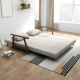 Off-White Linen Square Arm Tight Back Two-Seat Sofa Bed Image - 3