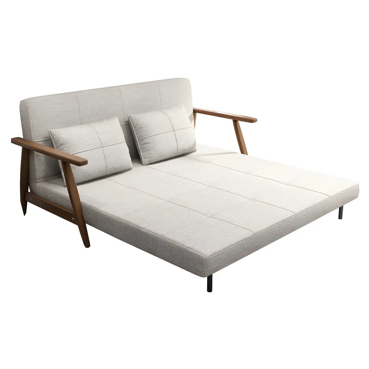 Off-White Linen Square Arm Tight Back Two-Seat Sofa Bed Image - 5