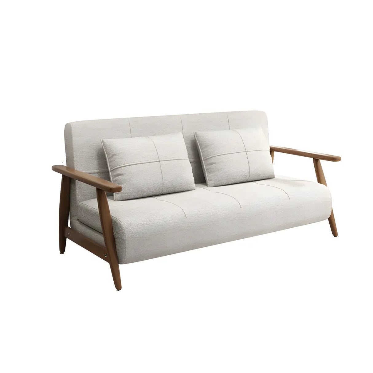 Off-White Linen Square Arm Tight Back Two-Seat Sofa Bed Image - 9