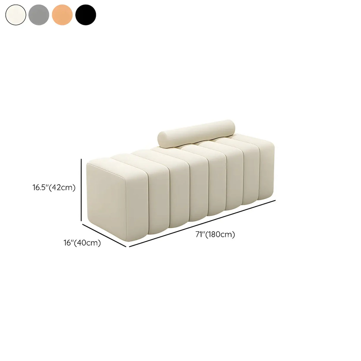 Off-White Pine Wood Frame Upholstered Bedroom Bench Image - 17