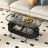Off-White Reeded Glass Oval Storage Wheel Coffee Table Image - 3