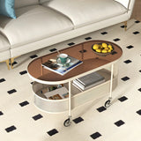 Off-White Reeded Glass Oval Storage Wheel Coffee Table Image - 5