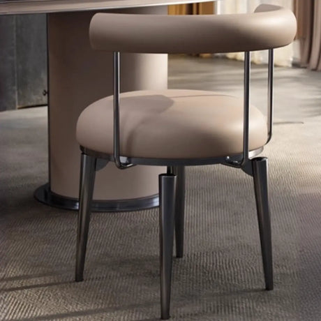 Off-White Round Leather Curved Back Metal Dining Chairs Image - 1