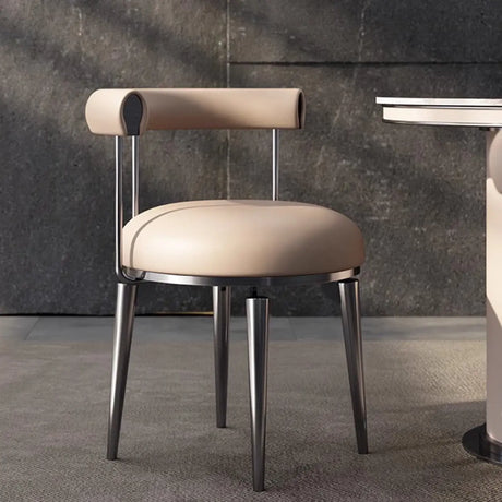 Off-White Round Leather Curved Back Metal Dining Chairs Image - 2