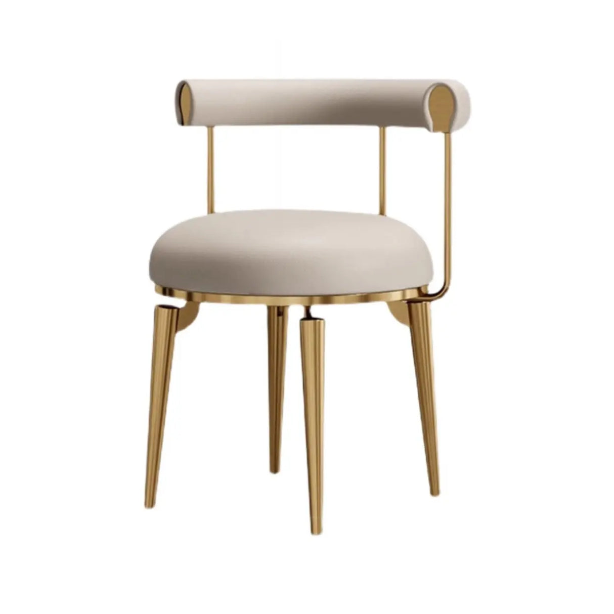 Off-White Round Leather Curved Back Metal Dining Chairs Image - 3