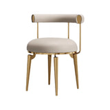 Off-White Round Leather Curved Back Metal Dining Chairs Image - 3