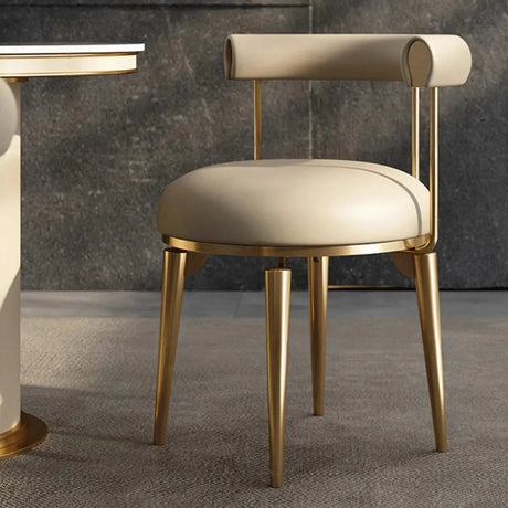 Off-White Round Leather Curved Back Metal Dining Chairs Image - 4