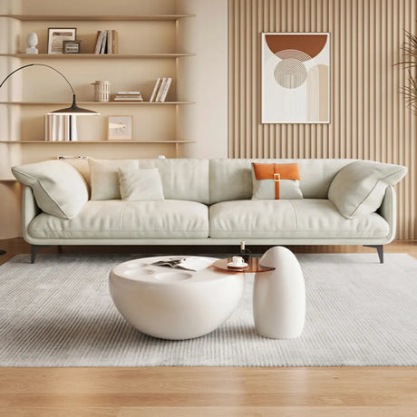 Off-White Scratch Resistant Flannel Cushion Back Sofa Image - 1
