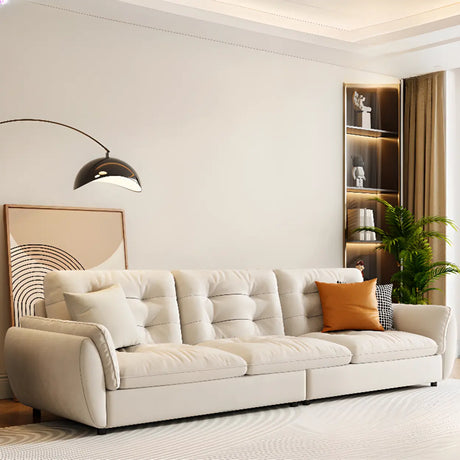 Off-White Scratch Resistant Leather Pillow Top Arm Sofa Image - 1