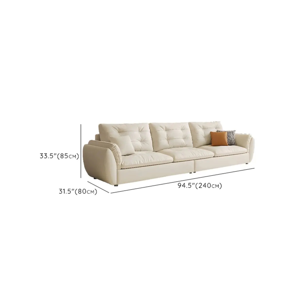 Off-White Scratch Resistant Leather Pillow Top Arm Sofa Image - 12