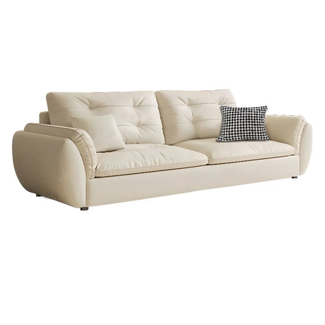 Off-White Scratch Resistant Leather Pillow Top Arm Sofa Image - 2