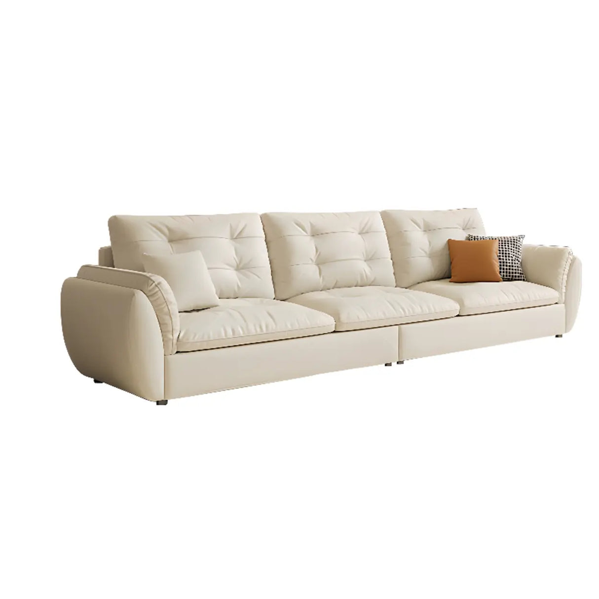 Off-White Scratch Resistant Leather Pillow Top Arm Sofa Image - 3