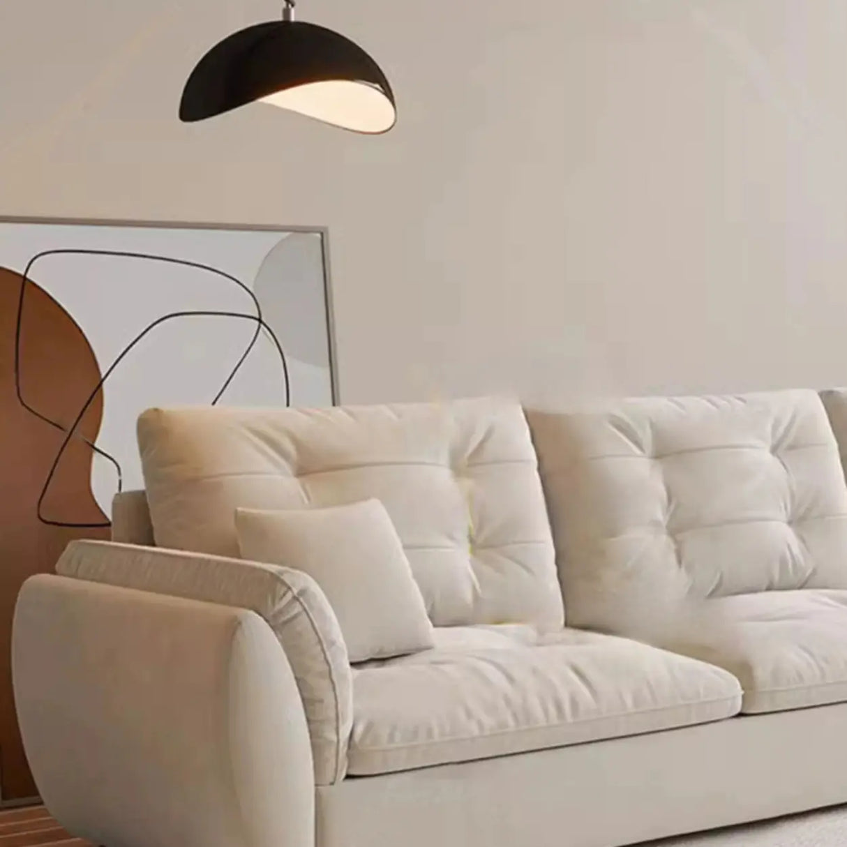 Off-White Scratch Resistant Leather Pillow Top Arm Sofa Image - 6