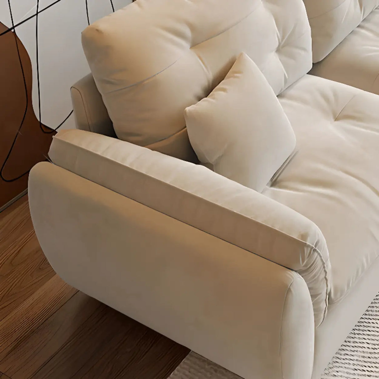 Off-White Scratch Resistant Leather Pillow Top Arm Sofa Image - 8