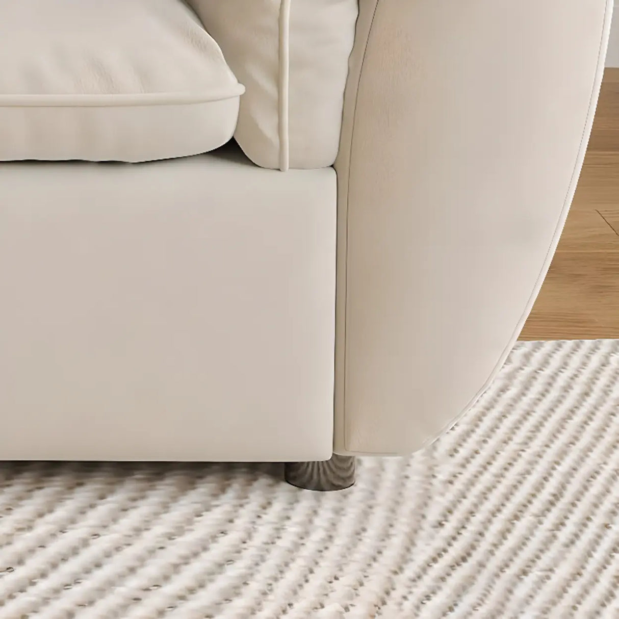 Off-White Scratch Resistant Leather Pillow Top Arm Sofa Image - 9