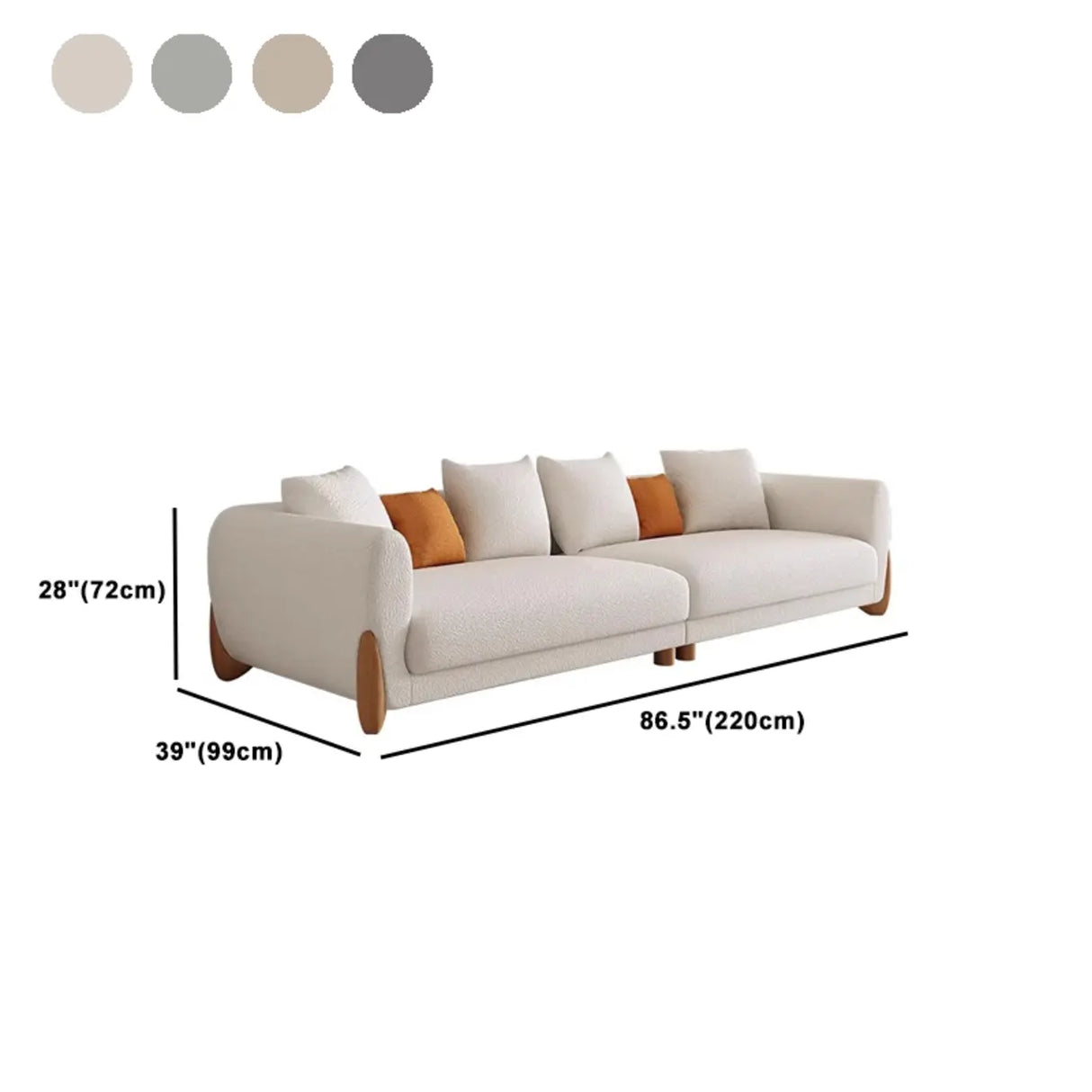 Off-White Sherpa Fabric Square Arm Foam Fill Seat Sofa 