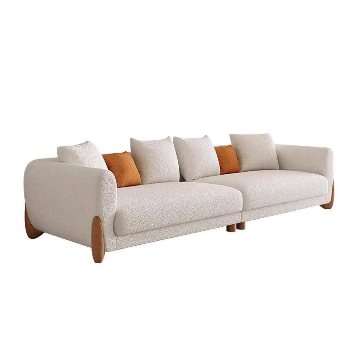 Off-White Sherpa Fabric Square Arm Foam Fill Seat Sofa Image - 5