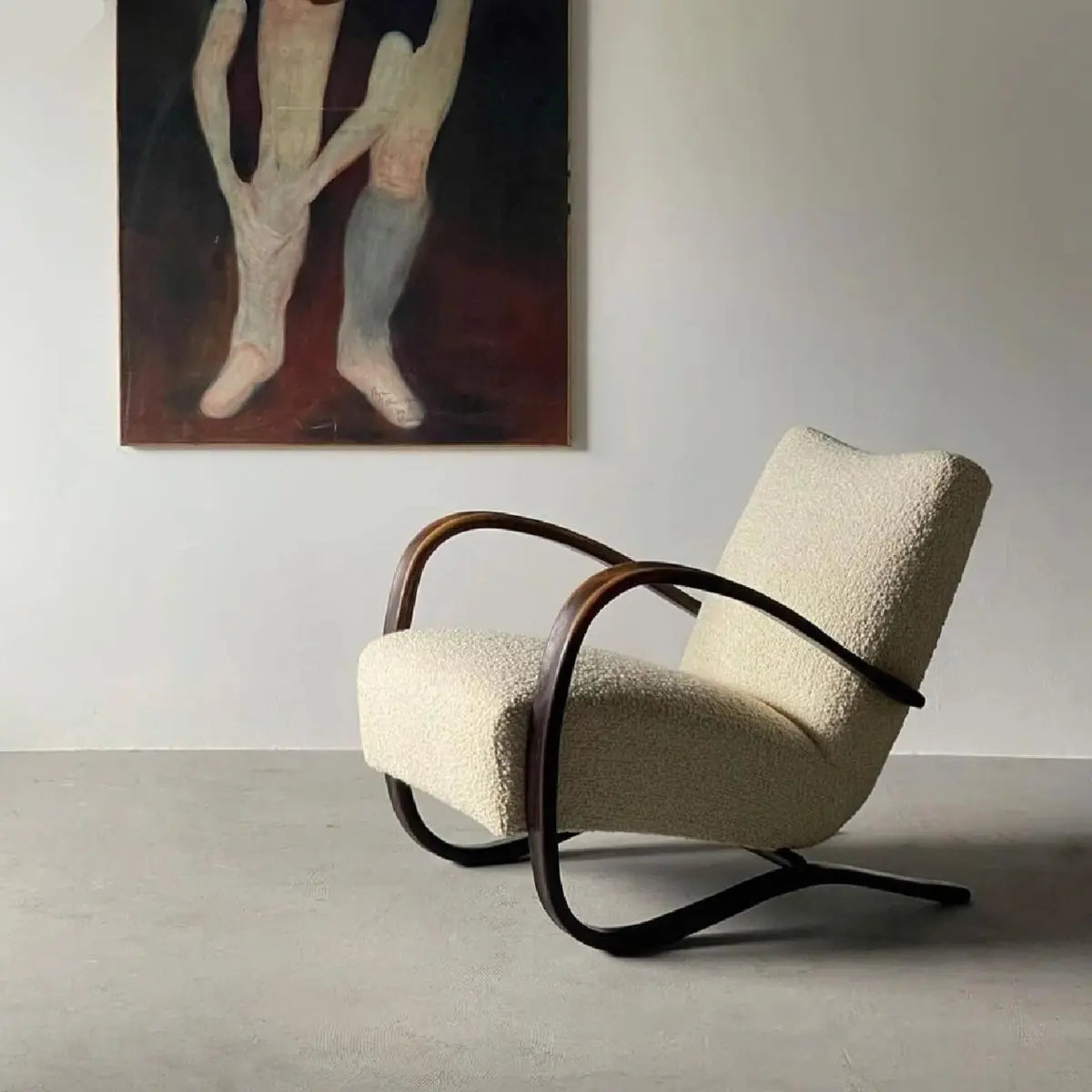 Off-White Sherpa Foam Fill Fixed Back Wood Arm Chair Image - 1