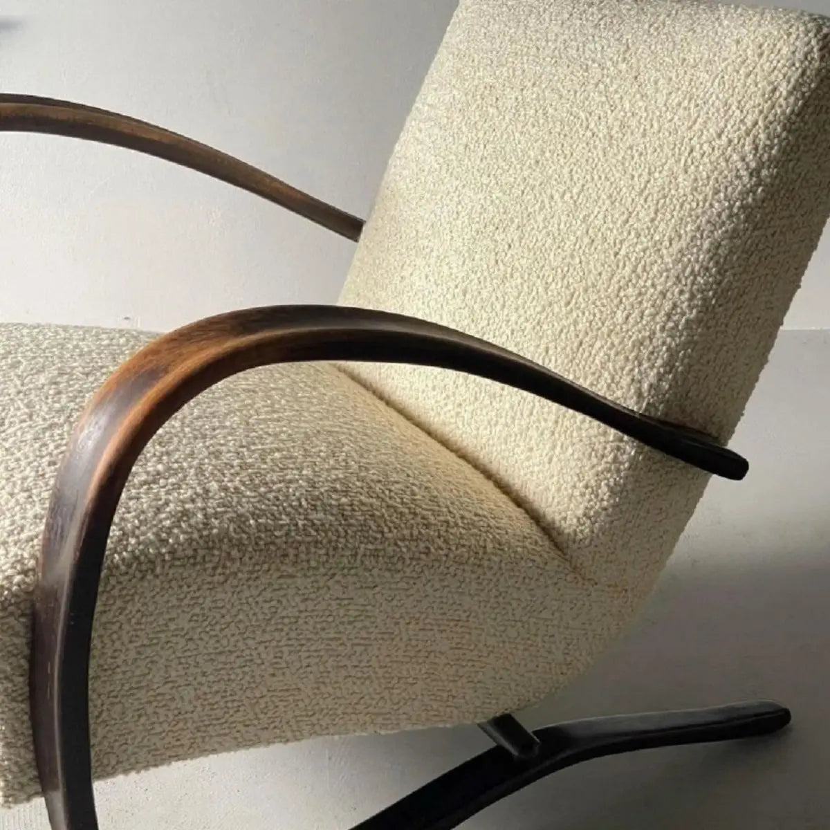 Off-White Sherpa Foam Fill Fixed Back Wood Arm Chair Image - 7