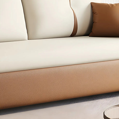 Off-White Square Arm Faux Leather Pillow Included Sofa Bed Image - 2
