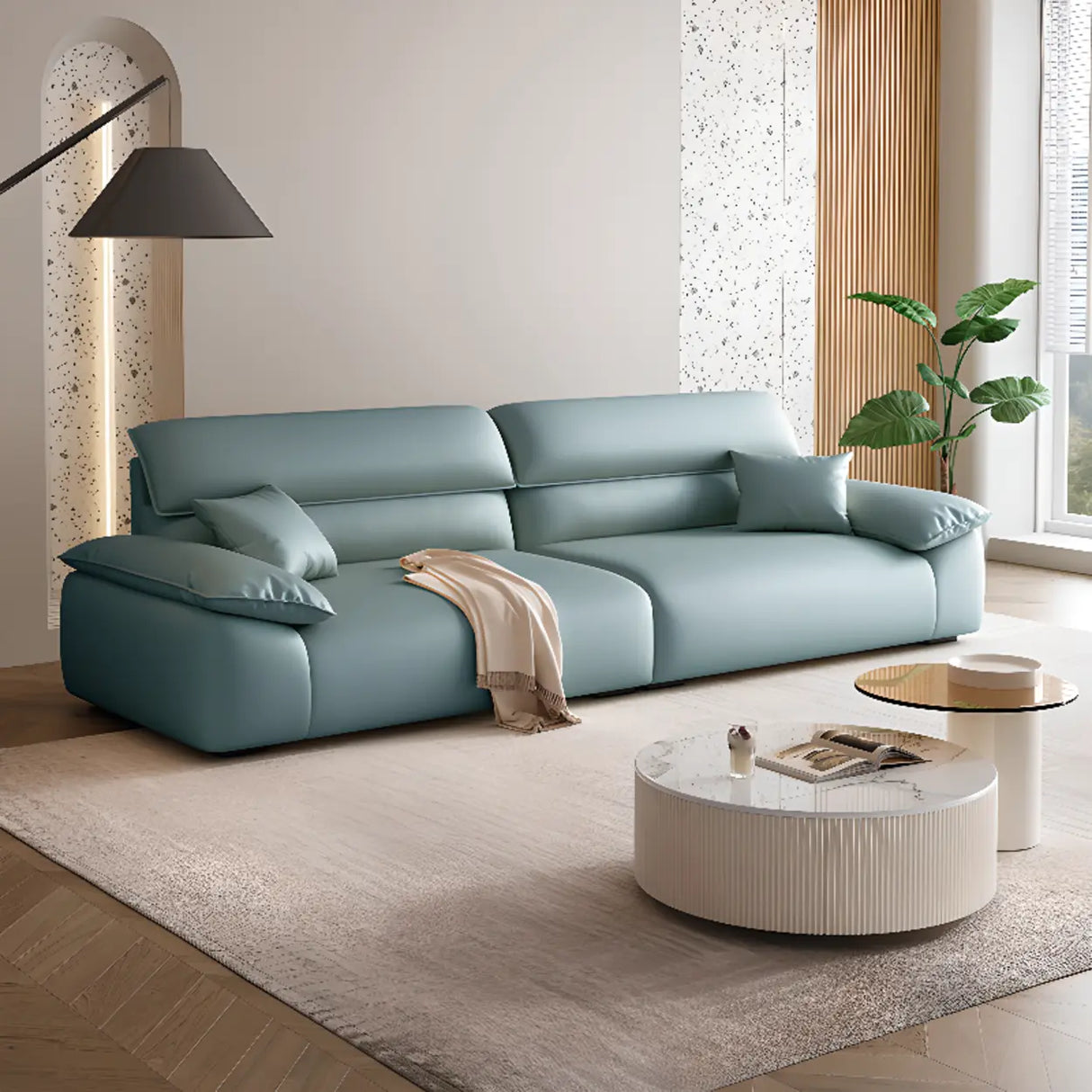 Off-White Stain Resistant Anti Cat Scratch Leather Sofa Image - 10
