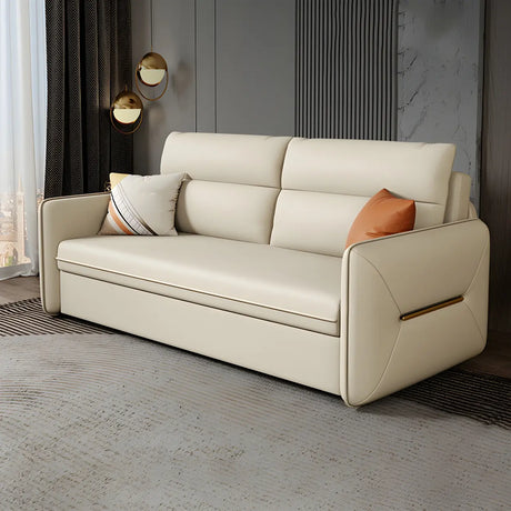 Off-White Stain Resistant Faux Leather Sleeper Sofa Image - 1