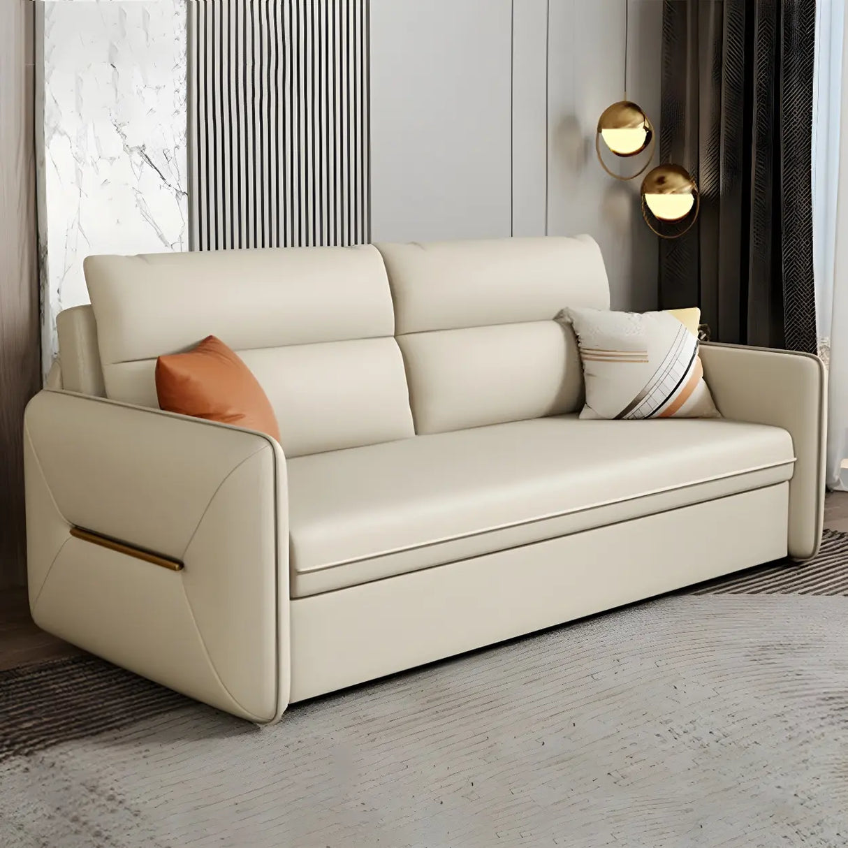 Off-White Stain Resistant Faux Leather Sleeper Sofa Image - 12