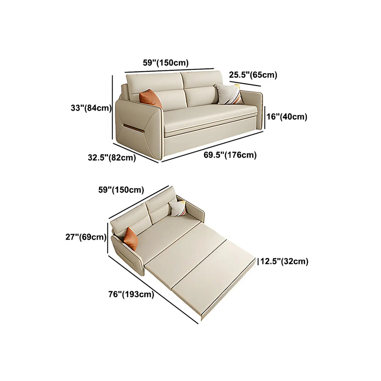 Off-White Stain Resistant Faux Leather Sleeper Sofa Image - 14