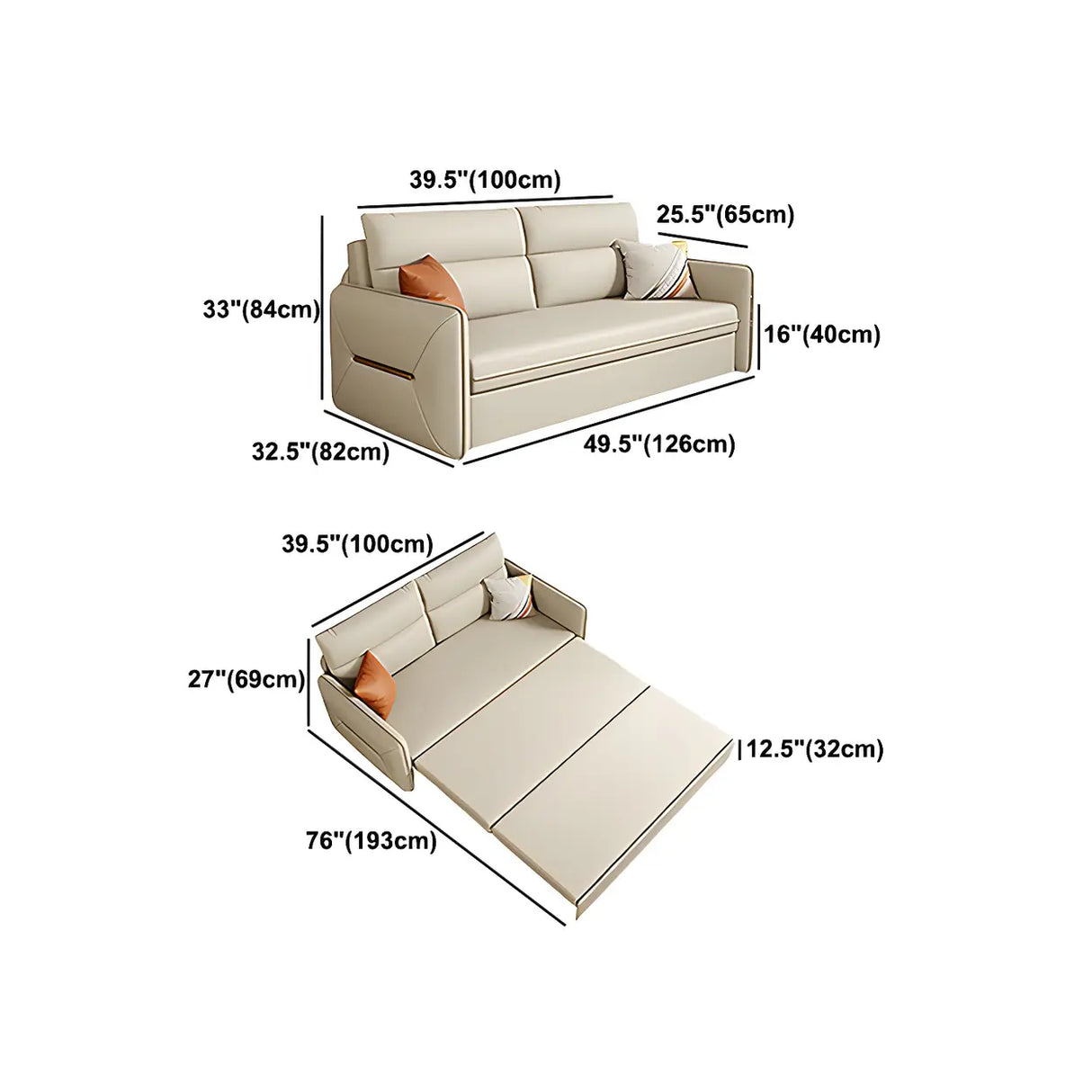 Off-White Stain Resistant Faux Leather Sleeper Sofa Image - 16