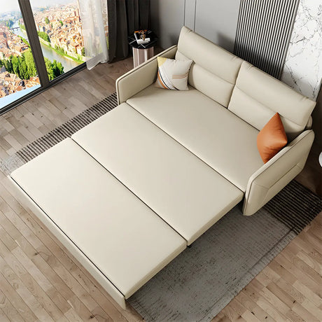 Off-White Stain Resistant Faux Leather Sleeper Sofa Image - 2