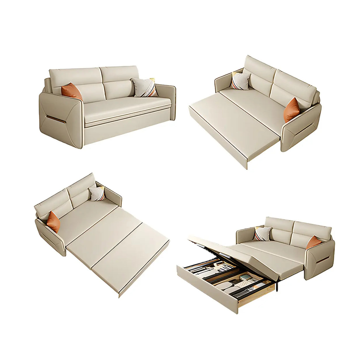 Off-White Stain Resistant Faux Leather Sleeper Sofa Image - 5