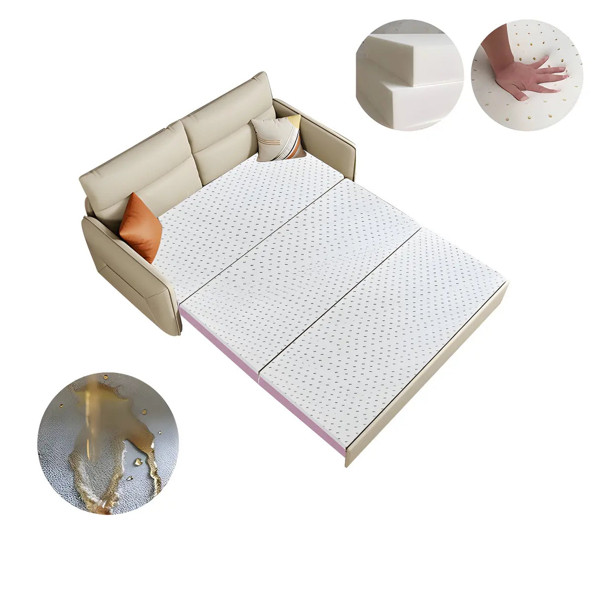 Off-White Stain Resistant Faux Leather Sleeper Sofa Image - 6