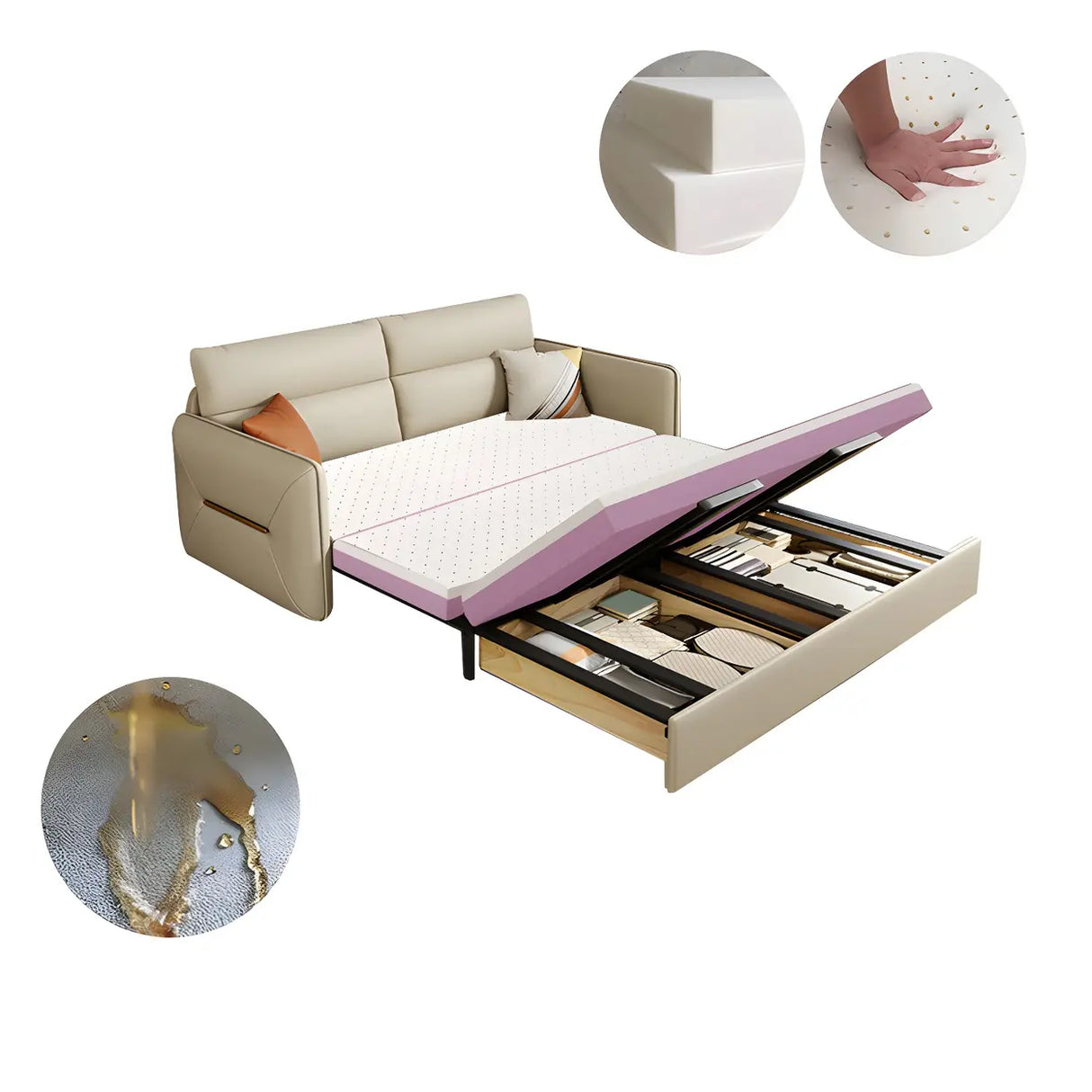 Off-White Stain Resistant Faux Leather Sleeper Sofa Image - 8