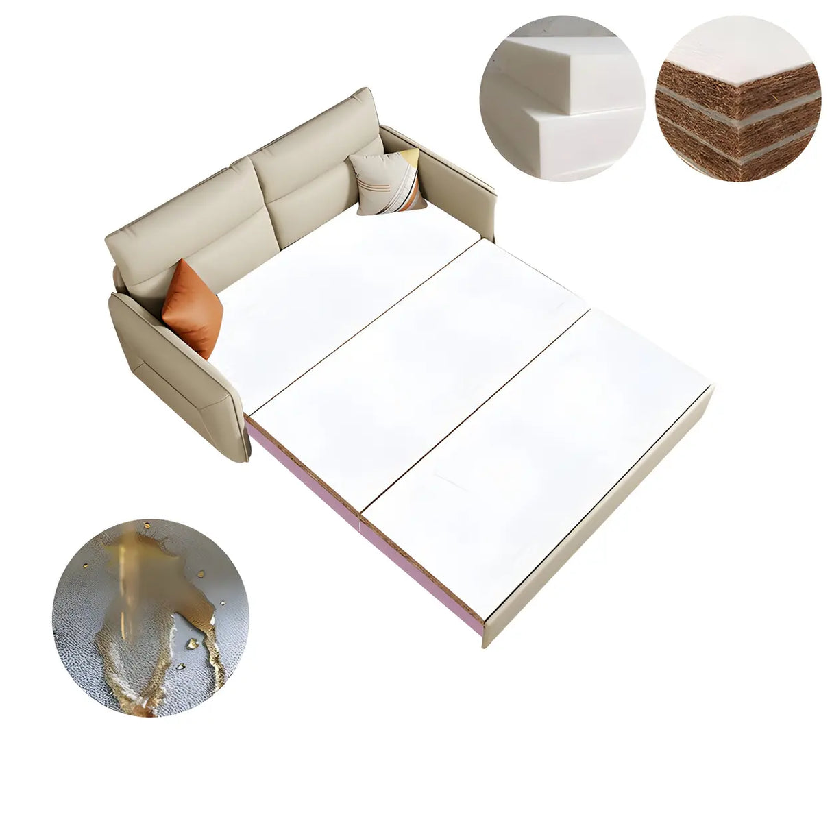 Off-White Stain Resistant Faux Leather Sleeper Sofa Image - 9