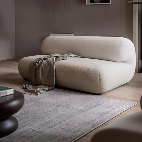 Off-White Stain Resistant Sherpa Fabric Wood Frame Sofa Image - 1