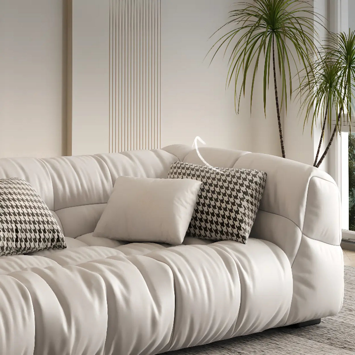 Off-White Stain Resistant Tech Cloth Biscuit Back Sofa Image - 16