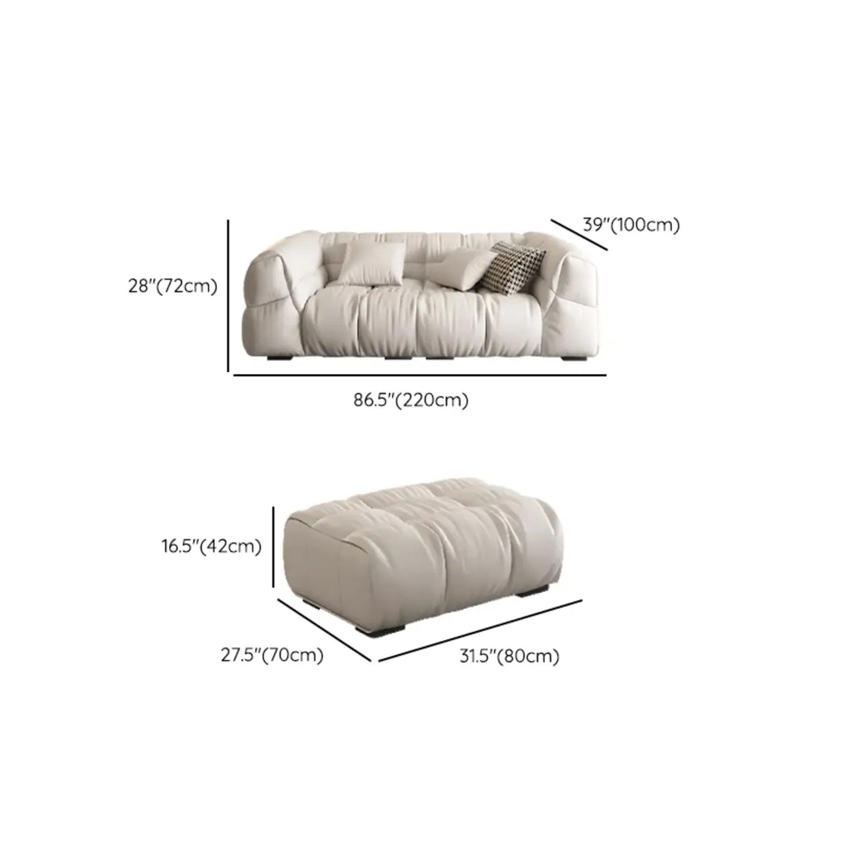 Off-White Stain Resistant Tech Cloth Biscuit Back Sofa Image - 24