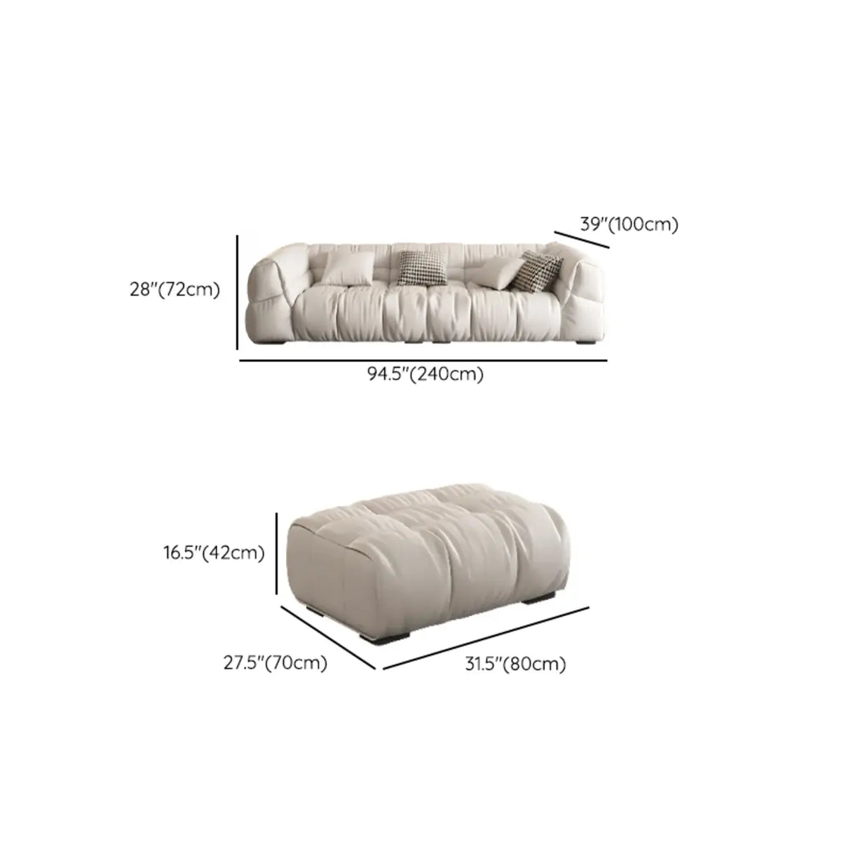 Off-White Stain Resistant Tech Cloth Biscuit Back Sofa Image - 25