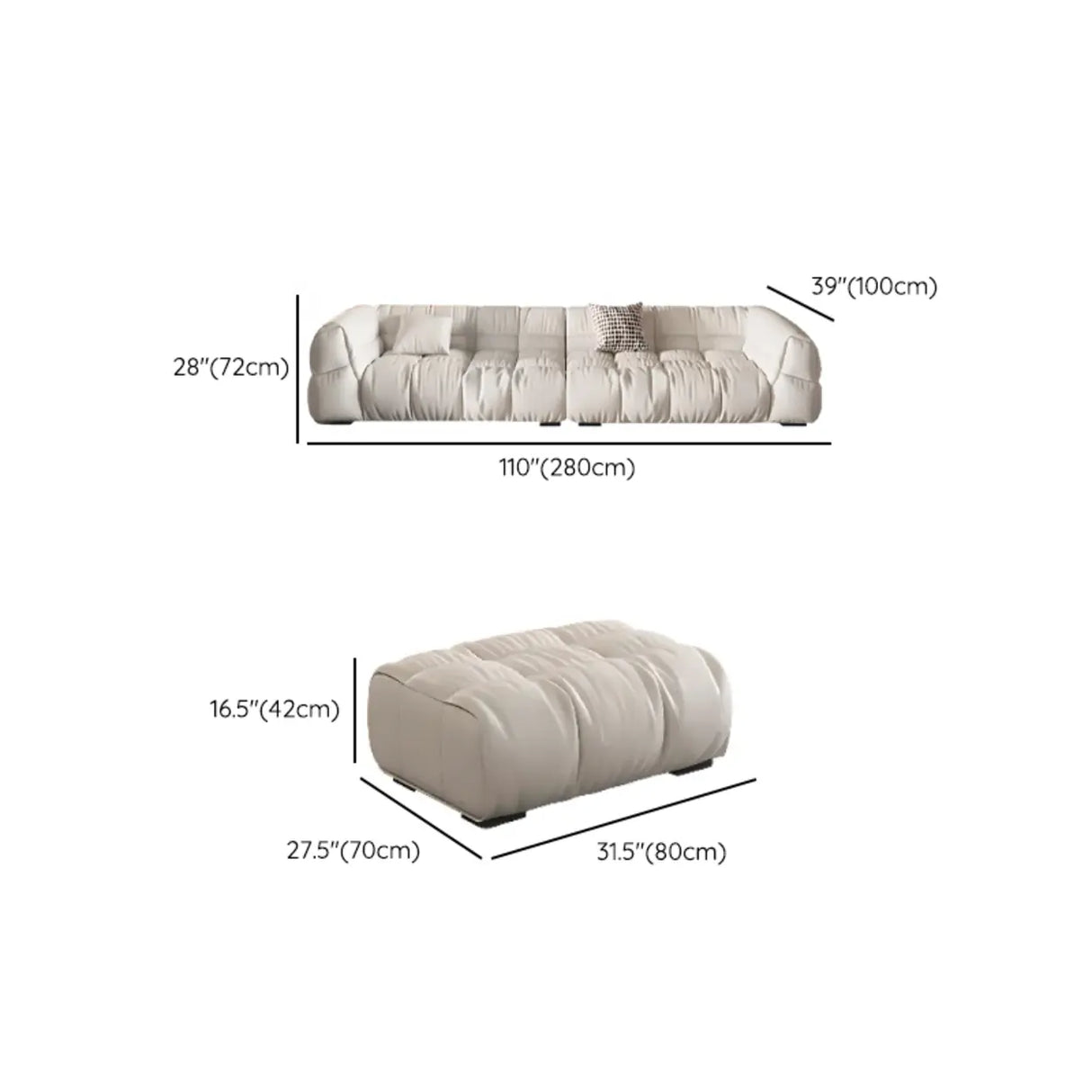 Off-White Stain Resistant Tech Cloth Biscuit Back Sofa Image - 27