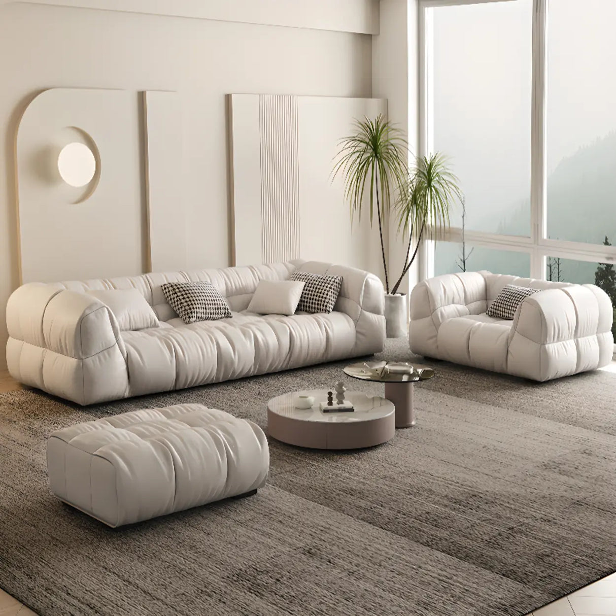 Off-White Stain Resistant Tech Cloth Biscuit Back Sofa Image - 3