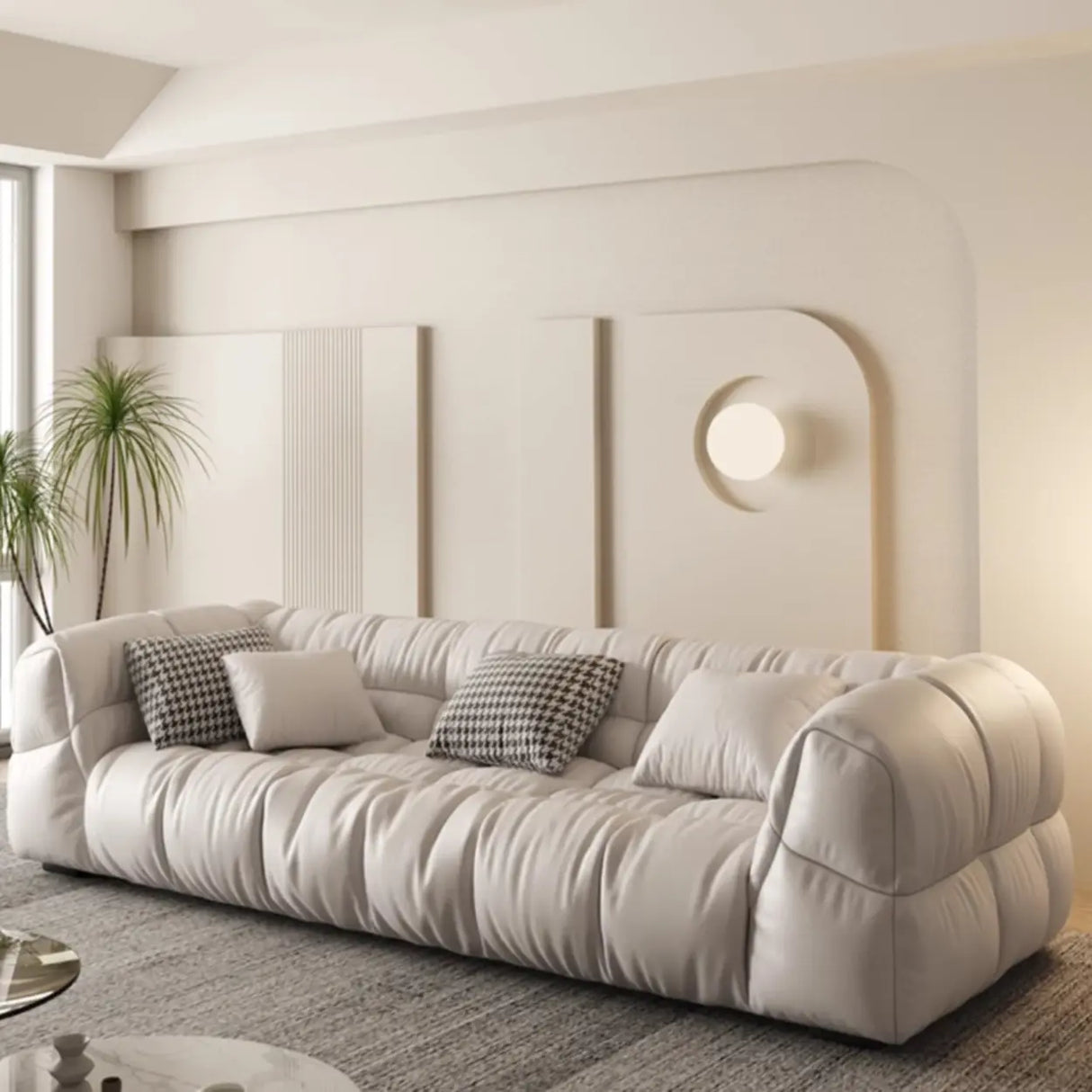 Off-White Stain Resistant Tech Cloth Biscuit Back Sofa Image - 8