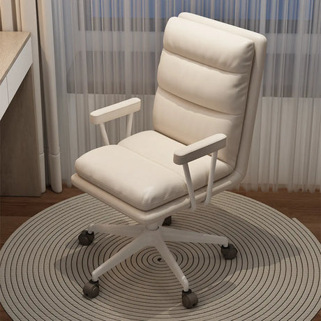 Off-White Swivel PU Adjustable Office Chair with Rollers Image - 1