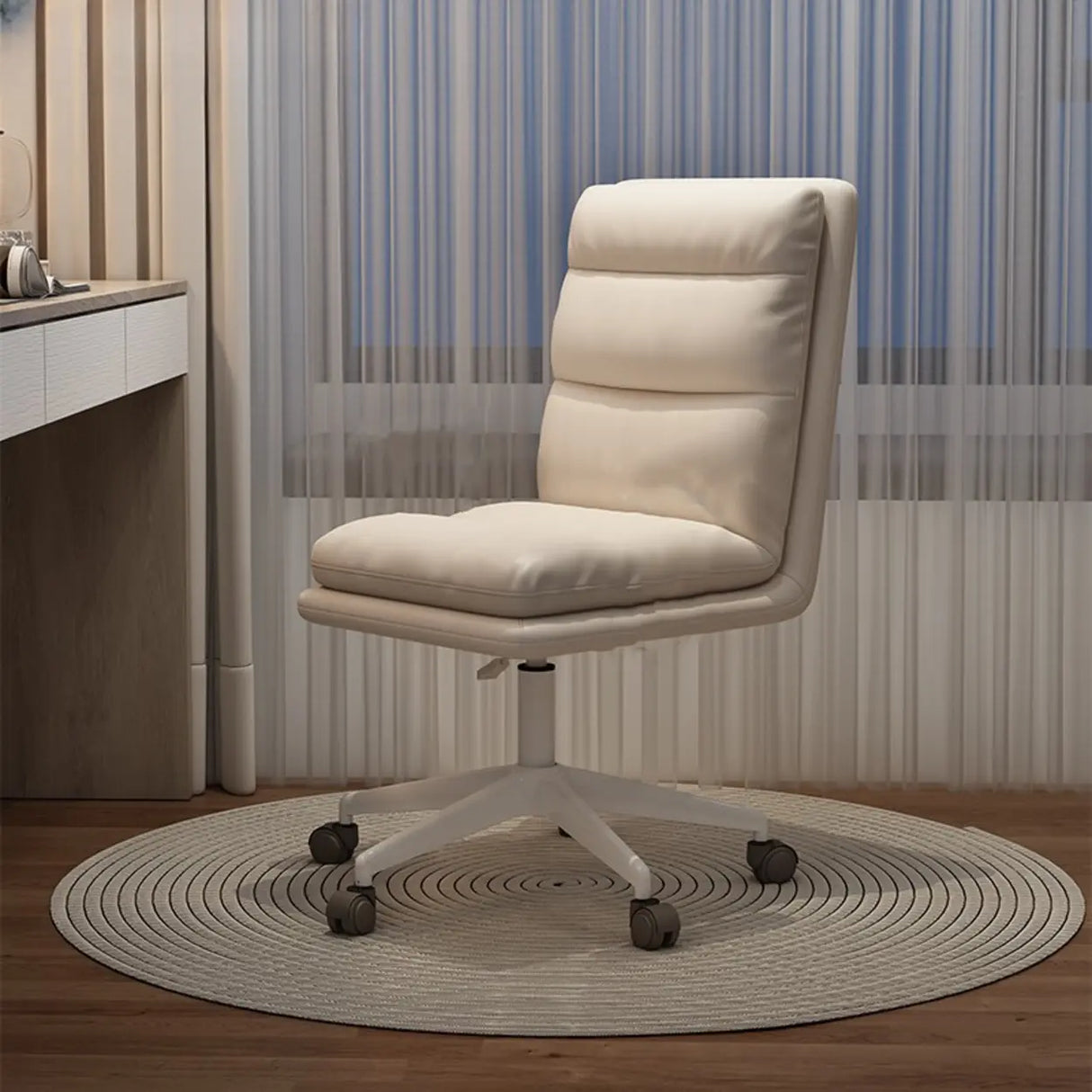 Off-White Swivel PU Adjustable Office Chair with Rollers Image - 14
