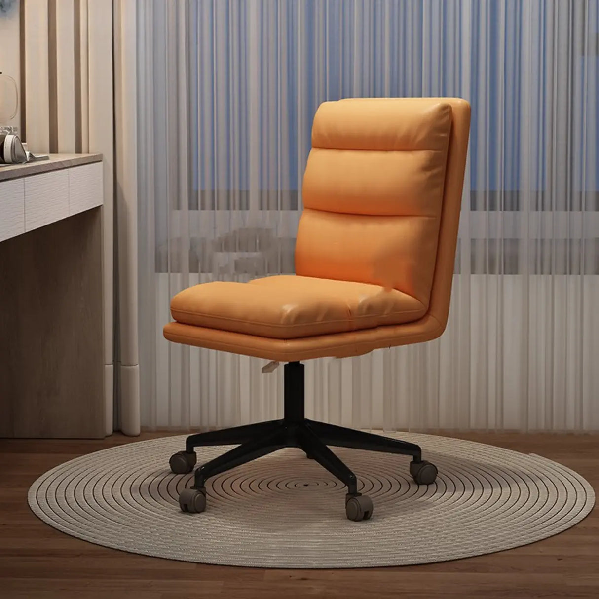 Off-White Swivel PU Adjustable Office Chair with Rollers Image - 15