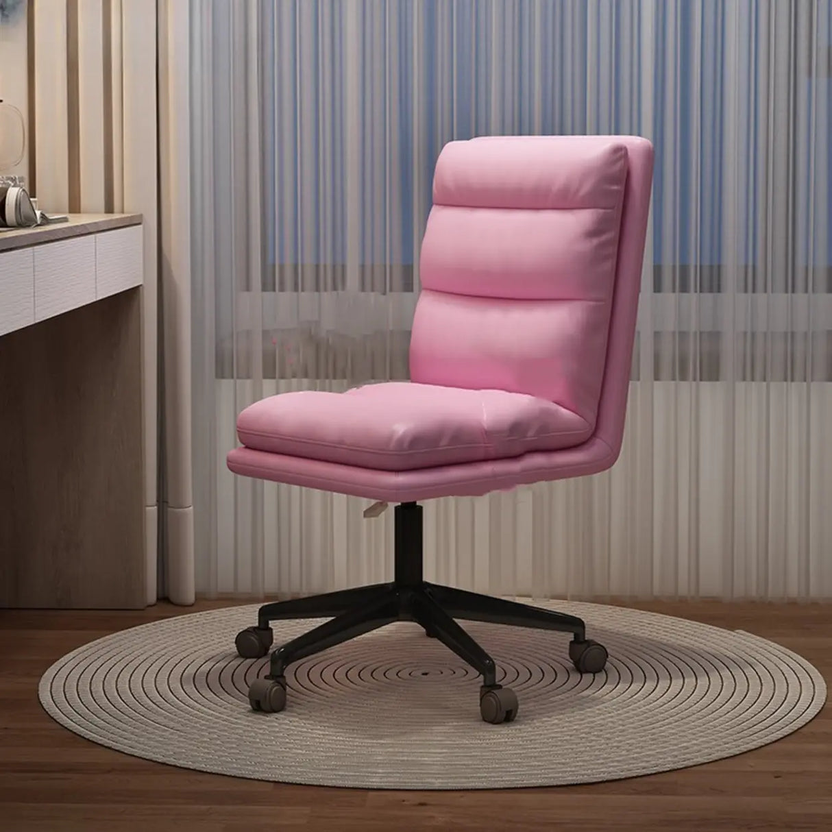 Off-White Swivel PU Adjustable Office Chair with Rollers Image - 17